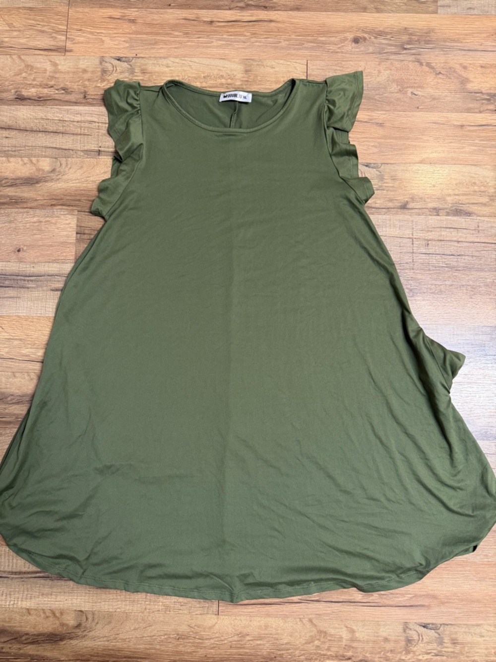 Doublju Olive Green Scoop Neck Tunic dress with pockets